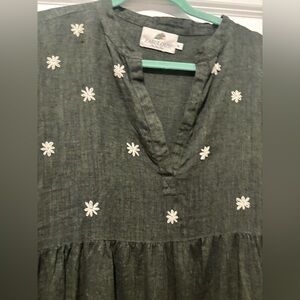 Green Dress with White Floral Embroidery